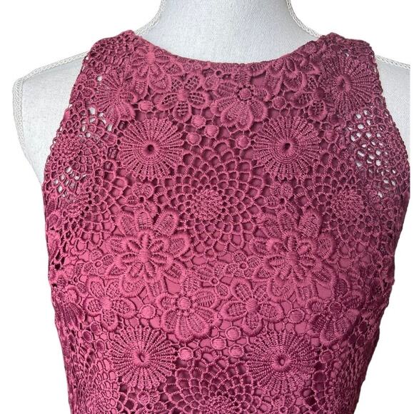 WAYF Randy burgundy crochet lace mini dress high neck cocktail party boho - Picture 3 of 13